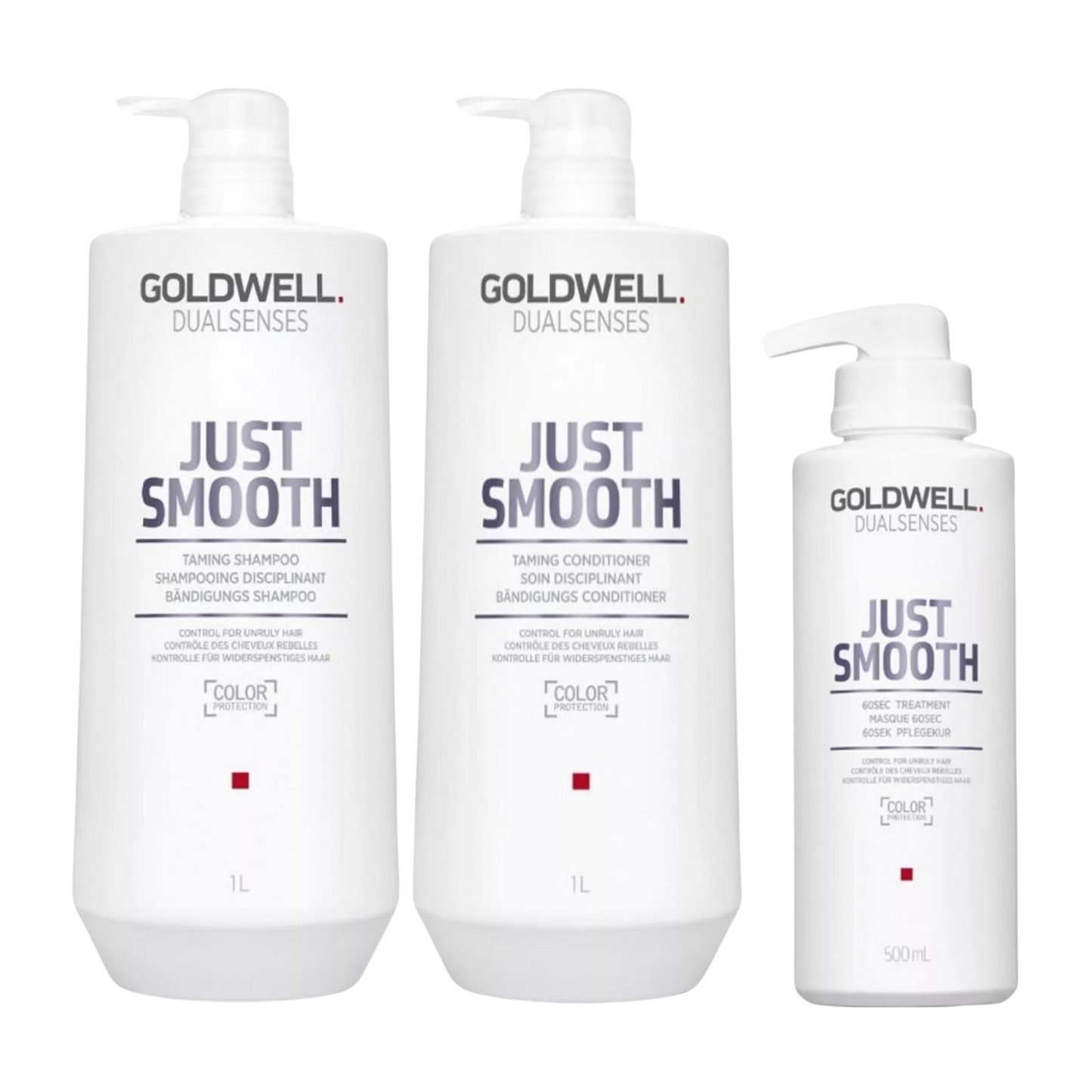 GOLDWELL DUALSENSES JUST SMOOTH TAMING SHAMPOO, CONDITIONER AND TREATMENT