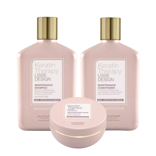 ALFAPARF LISSE DESIGN KERATIN THERAPY MAINTENANCE SHAMPOO, CONDITIONER AND MASK
