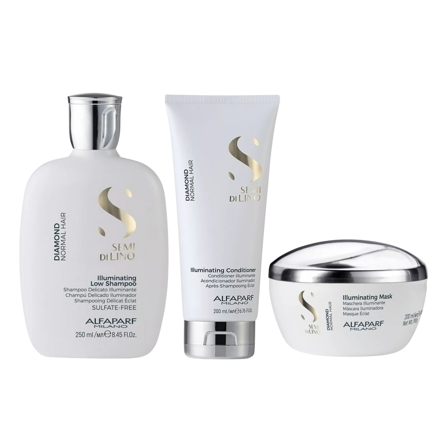 ALFAPARF SEMI DI LINO DIAMOND ILLUMINATING LOW SHAMPOO, CONDITIONER AND MASK