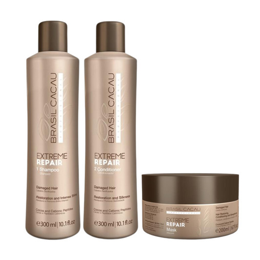 BRASIL CACAU EXTREME REPAIR SHAMPOO, CONDITIONER AND MASK
