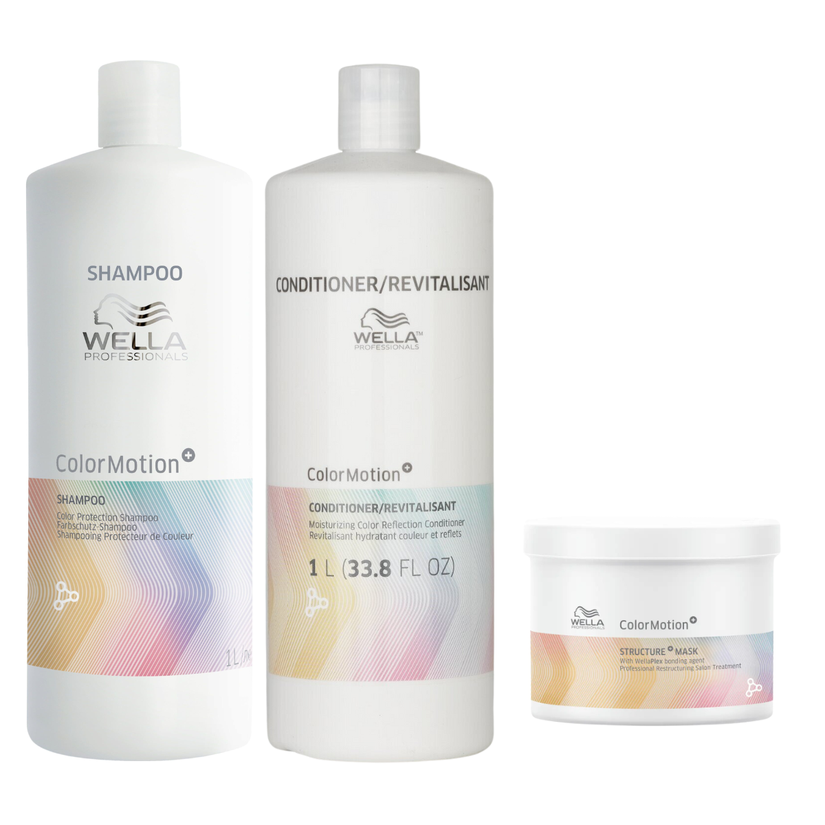 WELLA COLORMOTION COLOR PROTECTION SHAMPOO AND MOISTURIZING CONDITIONER AND STRUCTURE MASK