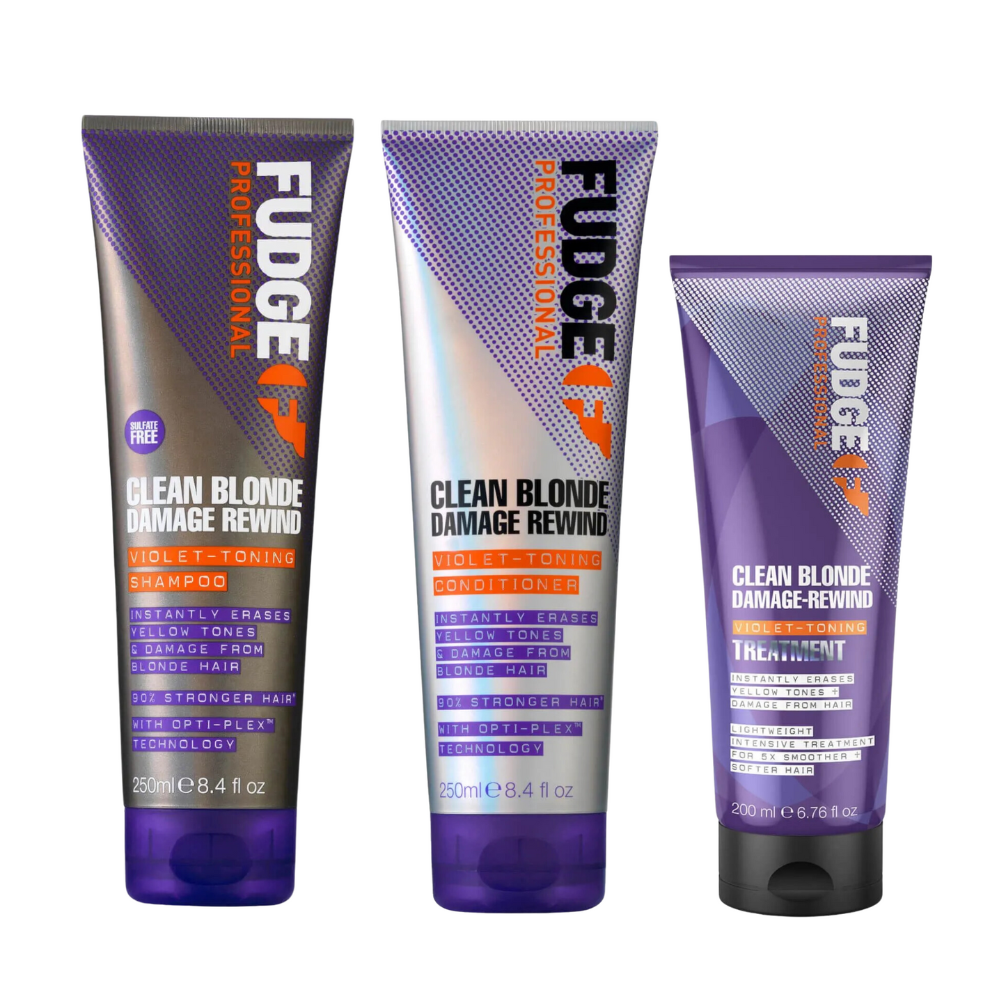 FUDGE CLEAN BLONDE DAMAGE REWIND SHAMPOO, CONDITIONER AND TREATMENT