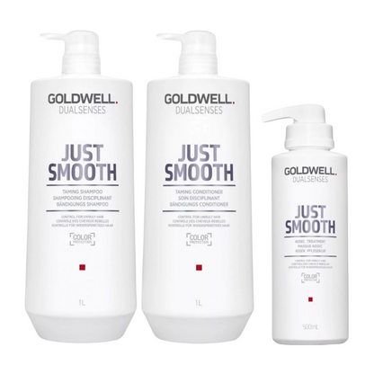 GOLDWELL DUALSENSES JUST SMOOTH TAMING SHAMPOO, CONDITIONER AND TREATMENT