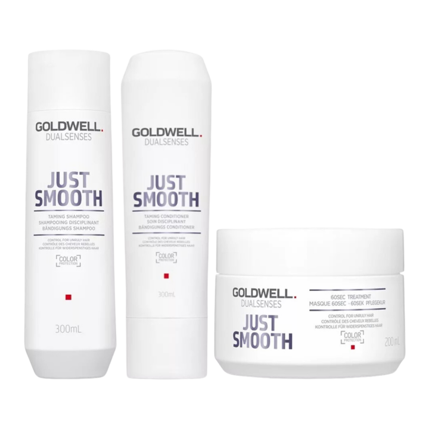 GOLDWELL DUALSENSES JUST SMOOTH TAMING SHAMPOO, CONDITIONER AND TREATMENT