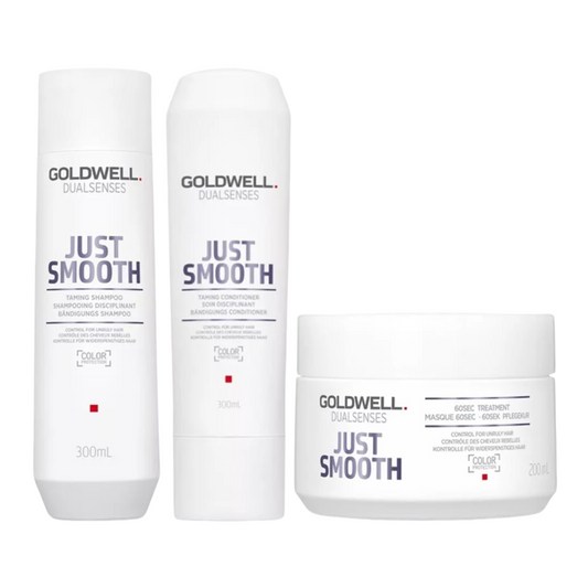 GOLDWELL DUALSENSES JUST SMOOTH TAMING SHAMPOO, CONDITIONER AND TREATMENT