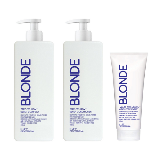 HI LIFT BLONDE ZERO YELLOW SILVER SHAMPOO, CONDITIONER AND TREATMENT