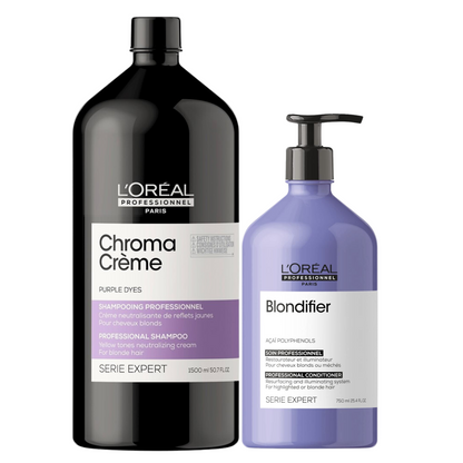 L'OREAL CHROMA CREME PURPLE DYES SHAMPOO AND BLONDIFIER CONDITIONER