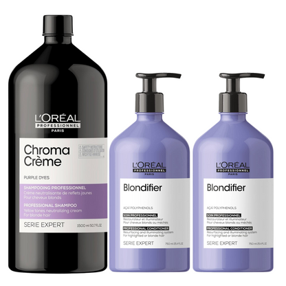 L'OREAL CHROMA CREME PURPLE DYES SHAMPOO AND BLONDIFIER CONDITIONER