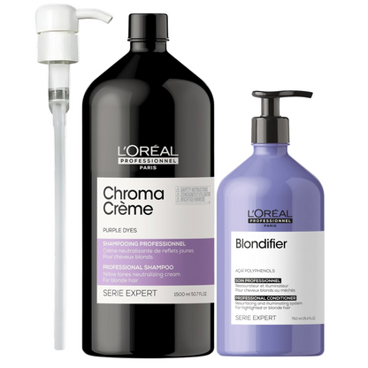 L'OREAL CHROMA CREME PURPLE DYES SHAMPOO AND BLONDIFIER CONDITIONER