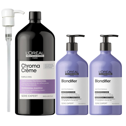 L'OREAL CHROMA CREME PURPLE DYES SHAMPOO AND BLONDIFIER CONDITIONER