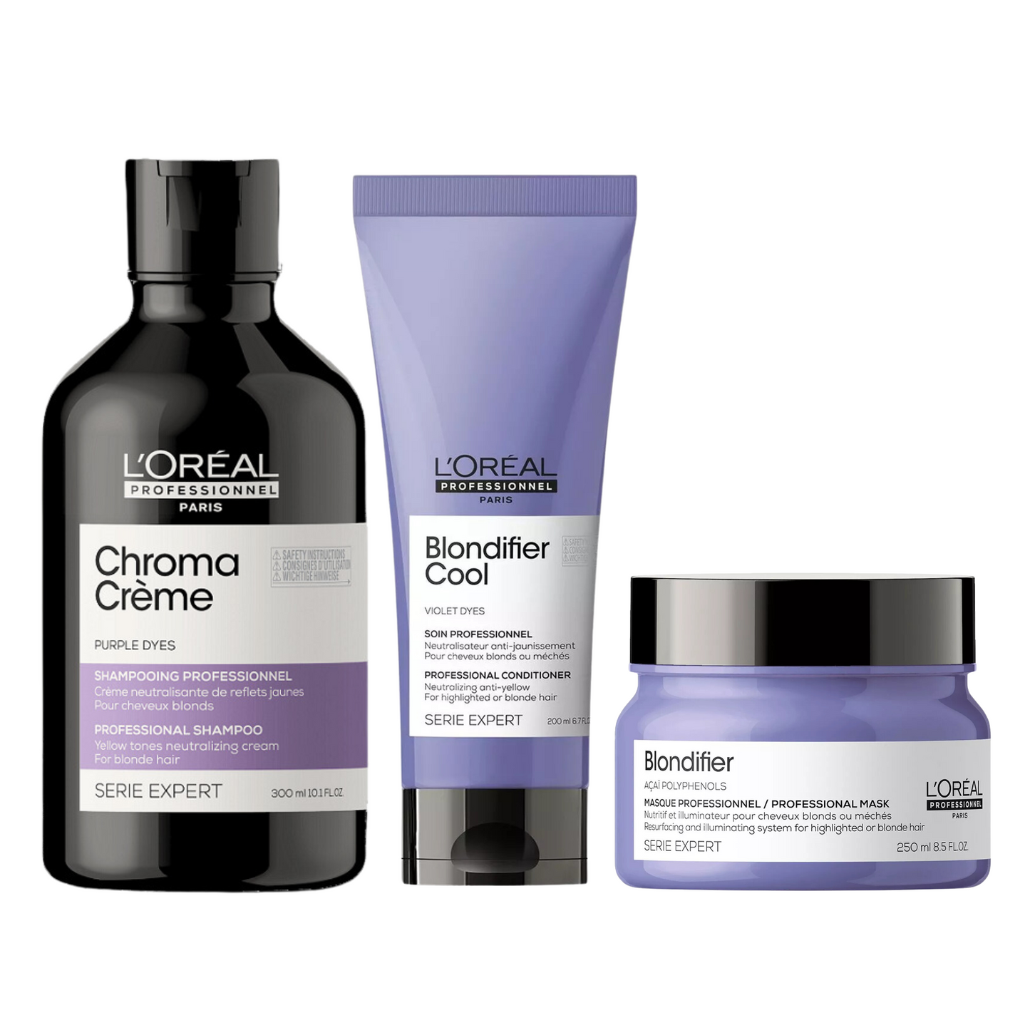 L'OREAL BLONDIFIER CHROMA SHAMPOO, COOL CONDITIONER AND MASK