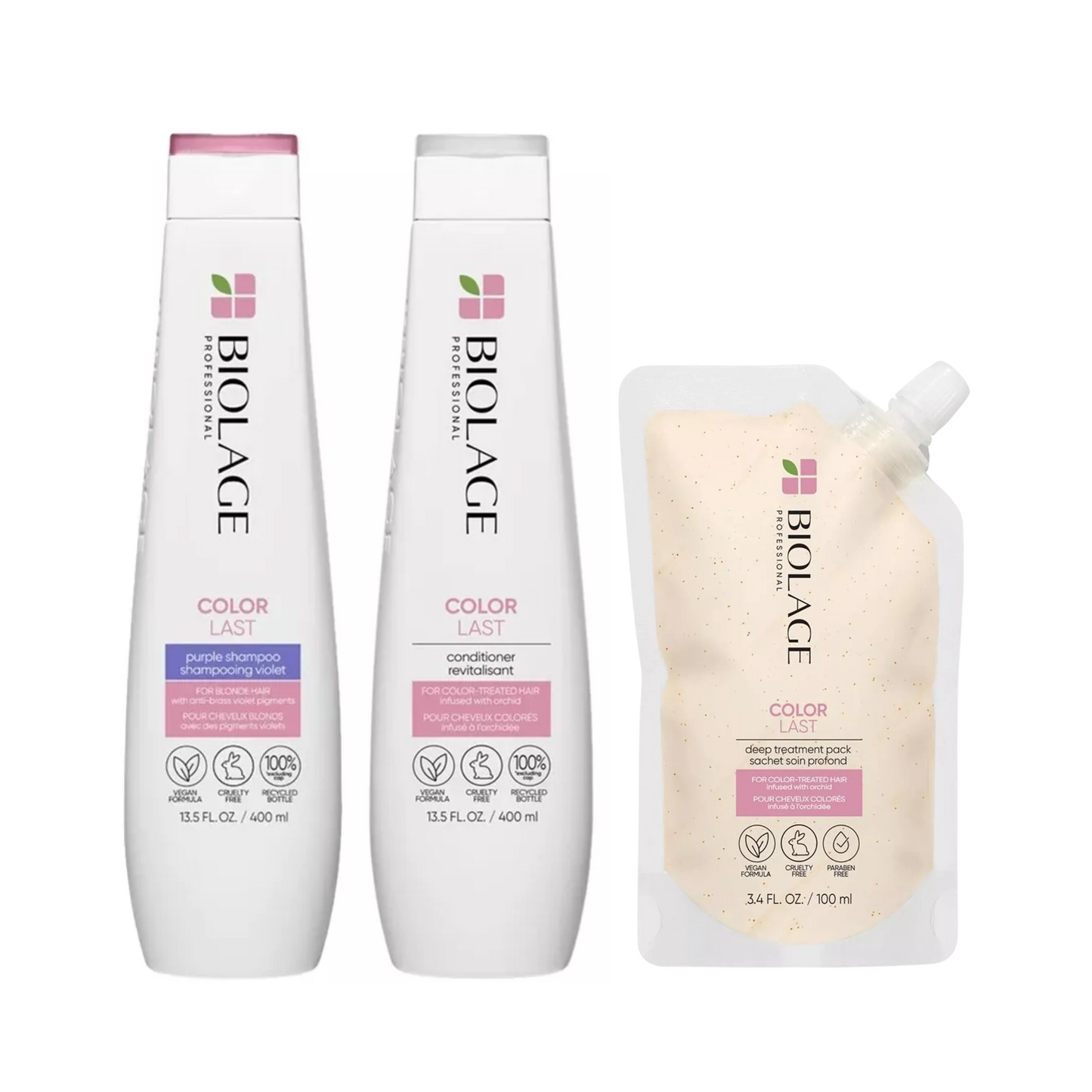 MATRIX BIOLAGE COLORLAST PURPLE SHAMPOO, NORMAL CONDITIONER AND MASK