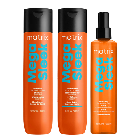 MATRIX TOTAL RESULTS MEGA SLEEK SHAMPOO, CONDITIONER IRON SMOOTHER