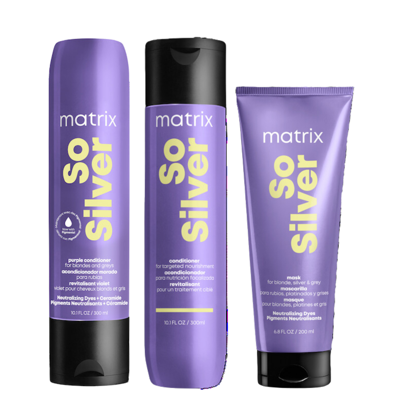 MATRIX TOTAL RESULTS COLOR OBSESSED SO SILVER NEUTRALIZING SHAMPOO, CONDITIONER AND MASK