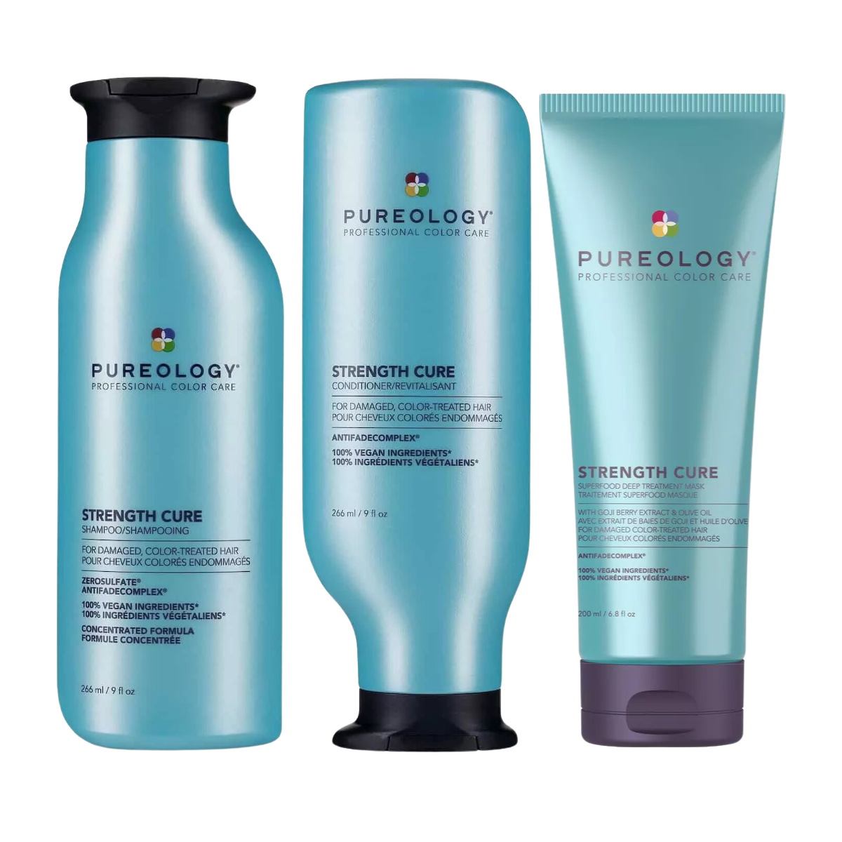 PUREOLOGY STRENGTH CURE BLONDE SHAMPOO, CONDITIONER AND TREATMENT
